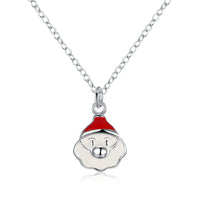 Brass Enamel Pendant Necklace Christmas Santa Claus White Silver 17.7" P21