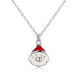 Brass Enamel Pendant Necklace Christmas Santa Claus White Silver 17.7" P21