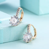 Yellow Gold Plated Earrings  Hoop Huggies AAA Zirconia  Latch Back Clasp L552