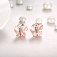 Rose Gold Plated White Earrings Stud Czech Push Back Butterfly 0.52" L187