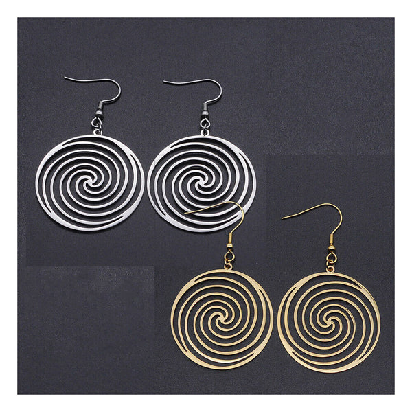 201 Stainless Steel Dangle Earrings Vortex Stainless Steel Color 59mm 0.6mm P200