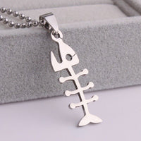 316L Stainless Steel Pendant  0.5X1.49 Inch Fish Bones Necklace 22" B92