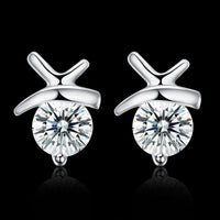 Sterling Silver Plated  Earrings Stud AAA Zirconia  Push Back Clasp L723