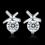 Sterling Silver Plated  Earrings Stud AAA Zirconia  Push Back Clasp L723