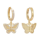 Cubic Zirconia Huggie Hoop Earrings Long-Lasting Butterfly Gold 25mm Z311