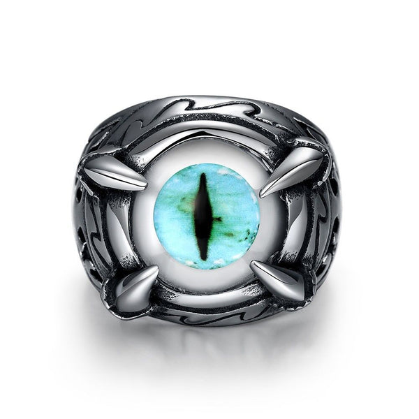 Stainless Steel Gothic Biker Tribal Ring Black Blue Men's Unisex Evil Eye B573