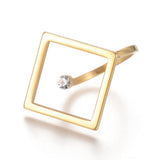 304 Stainless Steel Hollow Rings Rhinestone Rhombus Gold Adjustable 17mm Z717