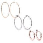 Stainless Steel Hoop Earrings Rose Gold Silver 0.6" To 2.8" Pin 0.7x1mm  P561