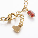 304 Stainless Steel Charm Anklet Lobster Clasp Enamel Heart Cross Gold 10"  A50