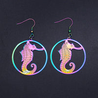 Stainless Steel Dangle Earrings Sea Hook Horse Multi-color 66x40mm 0.7mm P199