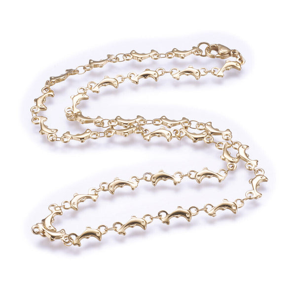 Stainless Steel Necklace Lobster Ion Plating  IP Dolphin 17.9" 45.5cm Z641
