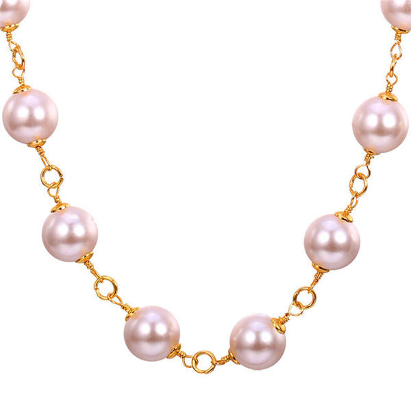 Gold Plated Necklace Pink Pearl Women's Lobster Clasp L119