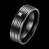 Stainless Steel Band Fashion Wedding Ring Black AAA Zirconia Men's Unisex B471