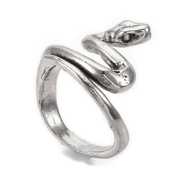 Alloy Cuff Finger Ring Snake Antique Silver Size 7 Adjustable 17mm P453