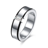 Stainless Steel Band Fashion Wedding Ring Black AAA Zirconia Men's Unisex B468