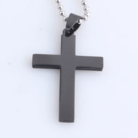 316L Stainless Steel Pendant  1.01X1.67 Inch Cross  Black  Necklace 22" B126