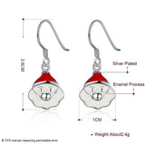 Silver Plated Enamel Dangle Earrings Christmas Santa Claus Silver 26x10mm P128