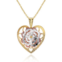 Yellow Rose Gold  Plated Necklace Pendant Heart 19 Inches 1MM Lobster B280