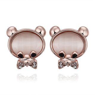 Rose Gold Plated Earrings Stud Push Back Bear 1.08"  L315