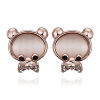 Rose Gold Plated Earrings Stud Push Back Bear 1.08"  L315