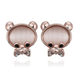 Rose Gold Plated Earrings Stud Push Back Bear 1.08"  L315