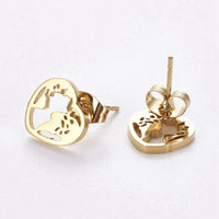 Stainless Steel Set Earring Pendant Necklace Heart Gold 18" P799