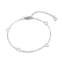 Stainless Steel Cable Anklet Bracelet Heart Lobster Silver Adjustable 8.7"  Z29