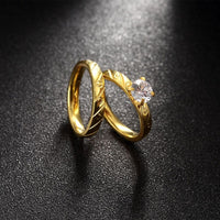 Stainless Steel Bridal Engagement Set Ring Yellow Gold AAA Zirconia Women B441