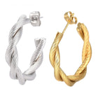 Stainless Steel Half Hoop Earrings Stud  Hypoallergenic Twisted Ring Gold Z277