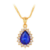 Gold Plated Necklace Pendant  Water Drop Crystal Stone Blue Women's L52