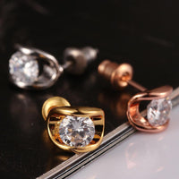 Rose Gold Platinum Plated Earrings AAA Zirconia Push Back .28" L258