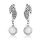White Gold Pearl Zirconia Drop Stud Earrings L80