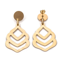 Stainless Steel Dangle Stud Earrings Laser Cut Teardrop Gold 57mm 0.8mm Z340