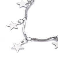 Stainless Steel Bar Chain Anklet Bracelet Star Charms Lobster Silver 9.6" Z10