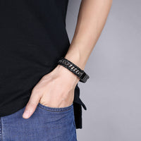 Stainless Steel Leather Bracelet 8 Inches 14.8MM Magnetic L333