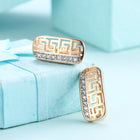 Yellow Gold Platinum Plated Earrings Hoop Huggies Zirconia Latch Back Clasp L545
