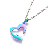 Stainless Steel Set Stud Earring Pendant Necklace Heart 17.7" Pin 0.8mm P491