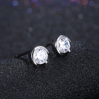 Sterling Silver Plated  Earrings  Stud AAA Zirconia  Push Back Clasp L816