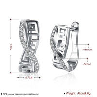Platinum Plated Earrings Hoop Huggies AAA Zirconia Latch Back Clasp L546