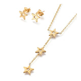 Star Stainless Steel Set Pendant Necklace Earrings Lobster 20" Z790