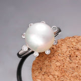 Gold Pearl Stone Zirconia Band Flower Weeding Ring Size 8 B124