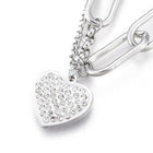 Stainless Steel Charm Bracelet  Clay Rhinestone Lobster Heart Silver 6.8" Z174