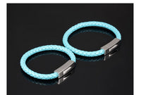 Stainless Steel Genuine Leather Bracelet Blue Silver Mens Unisex G358