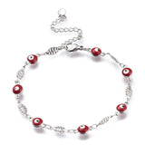 Stainless Steel Bracelet Enamel Lobster Evil Eye Oval Red Silver 7.6" Z192