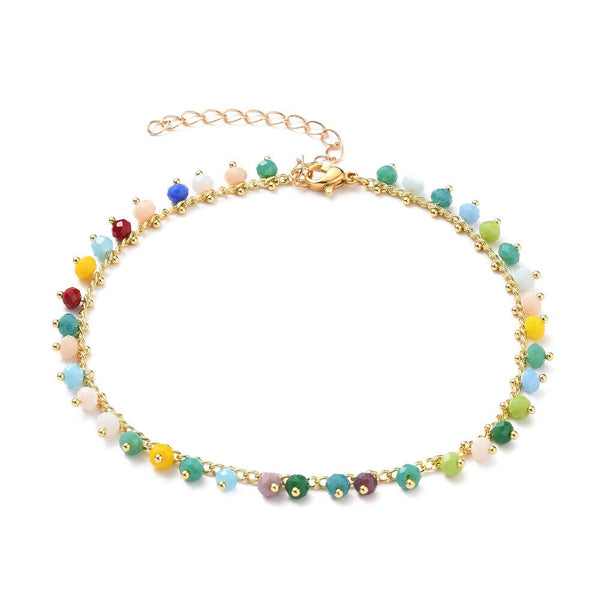 Rondelle Glass Charm Anklet Bracelet Gold Stainless Steel Lobster 10 inches Z15
