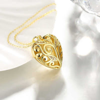 Yellow Gold Plated Necklace Pendant Heart Zirconia 19 Inches 1MM Lobster B133