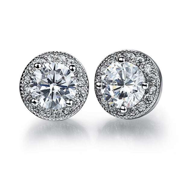 White Gold Plated Earring  Round AAA Cubic Zirconia Women's G221