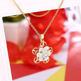 Yellow Rose Gold Plated Necklace Pendant Flower Drop 19 Inches 1MM Lobster B283