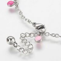 Stainless Steel Charm Anklet Bracelet Enamel Charms Round Platinum 10.6" Z18