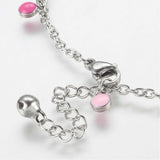 Stainless Steel Charm Anklet Bracelet Enamel Charms Round Platinum 10.6" Z18